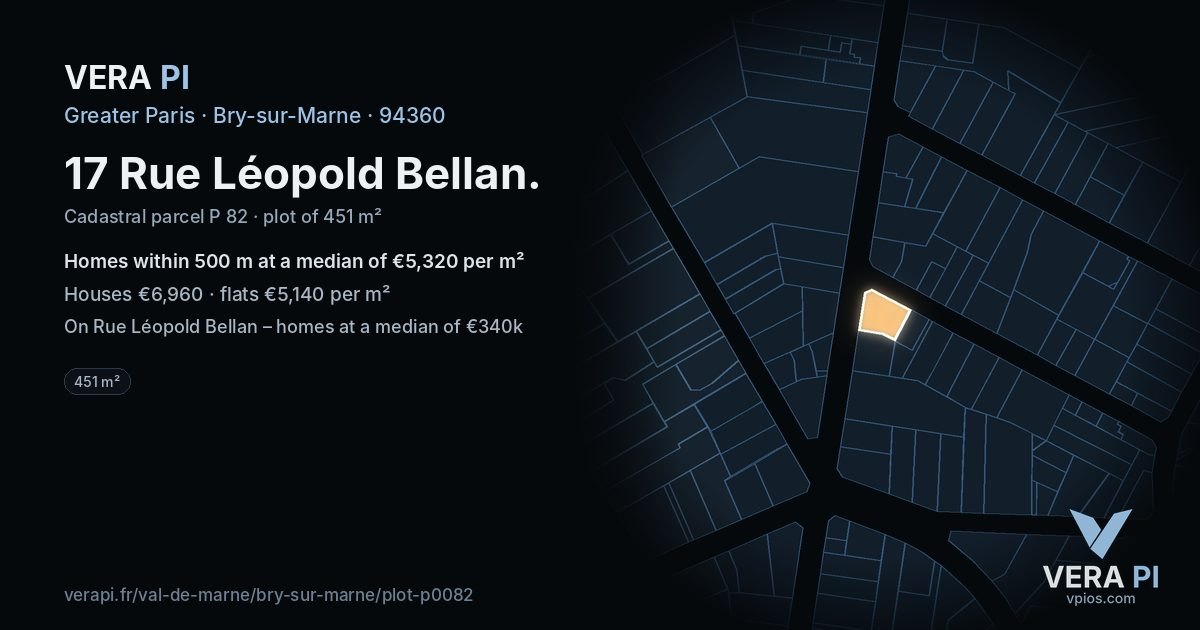 17 Rue Léopold Bellan, Bry-sur-Marne at night – the plot lit, the parcels around coloured by the prices near them