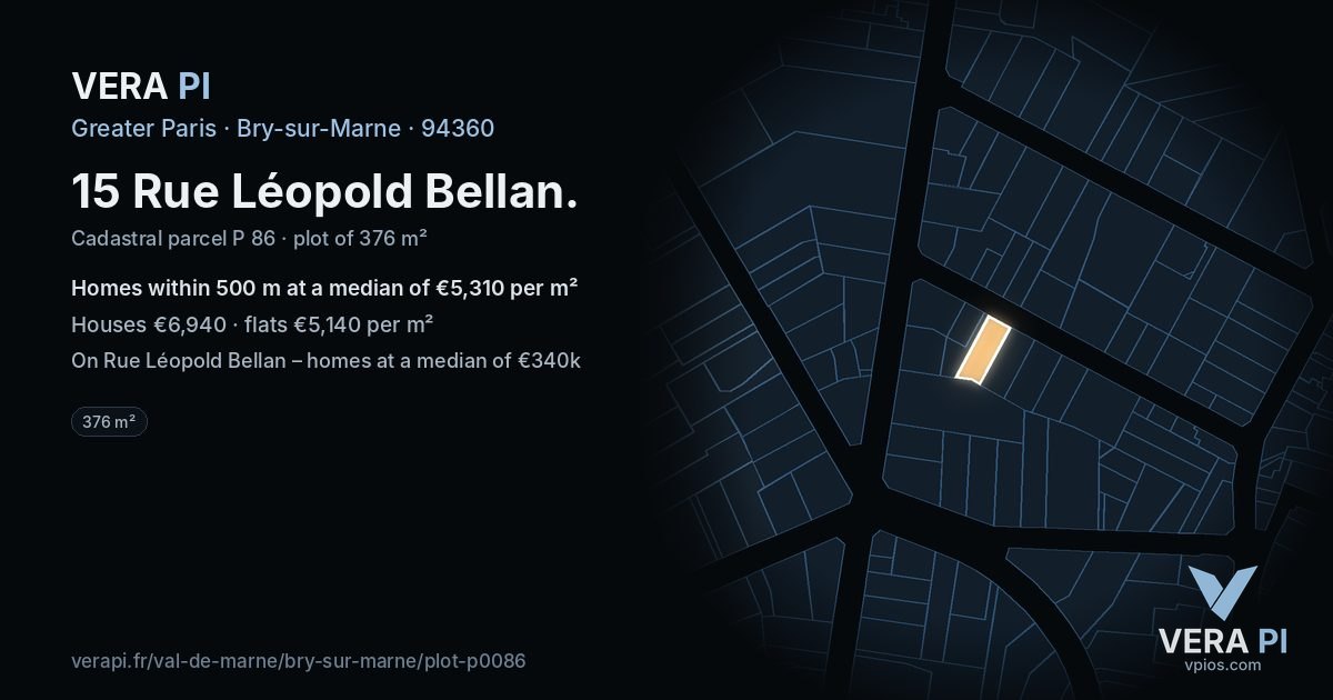 15 Rue Léopold Bellan, Bry-sur-Marne at night – the plot lit, the parcels around coloured by the prices near them