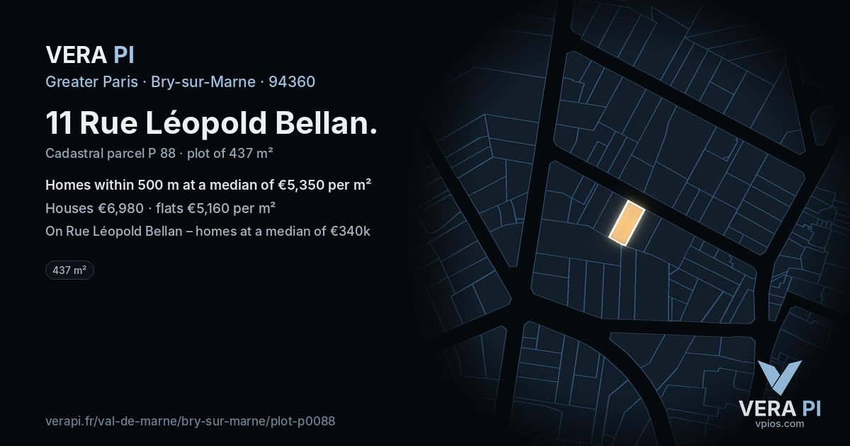 11 Rue Léopold Bellan, Bry-sur-Marne at night – the plot lit, the parcels around coloured by the prices near them