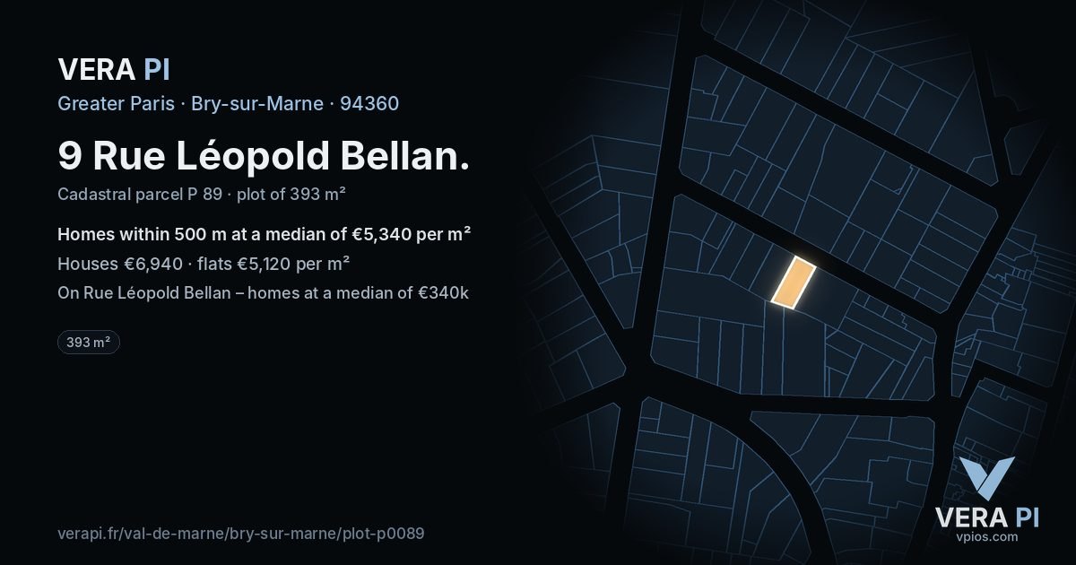 9 Rue Léopold Bellan, Bry-sur-Marne at night – the plot lit, the parcels around coloured by the prices near them