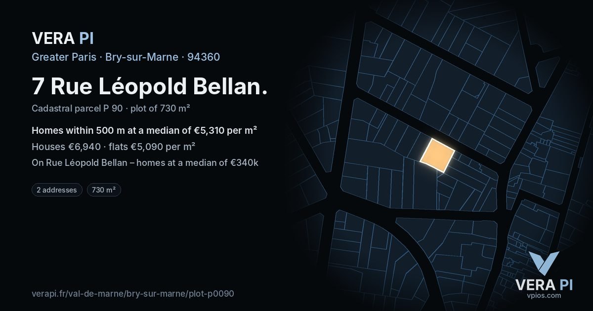 7 Rue Léopold Bellan, Bry-sur-Marne at night – the plot lit, the parcels around coloured by the prices near them