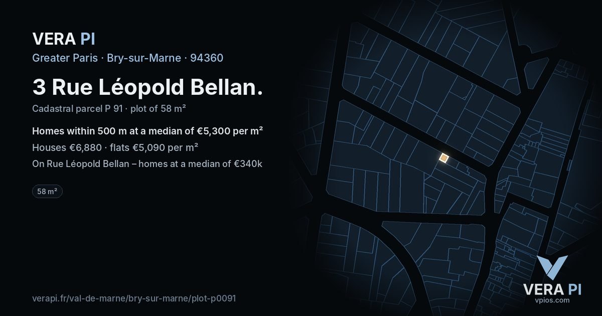3 Rue Léopold Bellan, Bry-sur-Marne at night – the plot lit, the parcels around coloured by the prices near them
