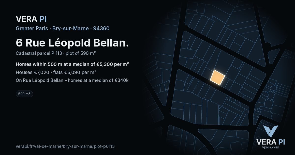 6 Rue Léopold Bellan, Bry-sur-Marne at night – the plot lit, the parcels around coloured by the prices near them