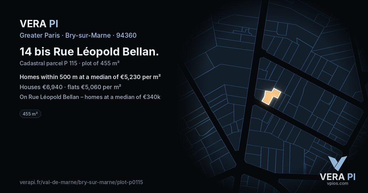 14 bis Rue Léopold Bellan, Bry-sur-Marne at night – the plot lit, the parcels around coloured by the prices near them