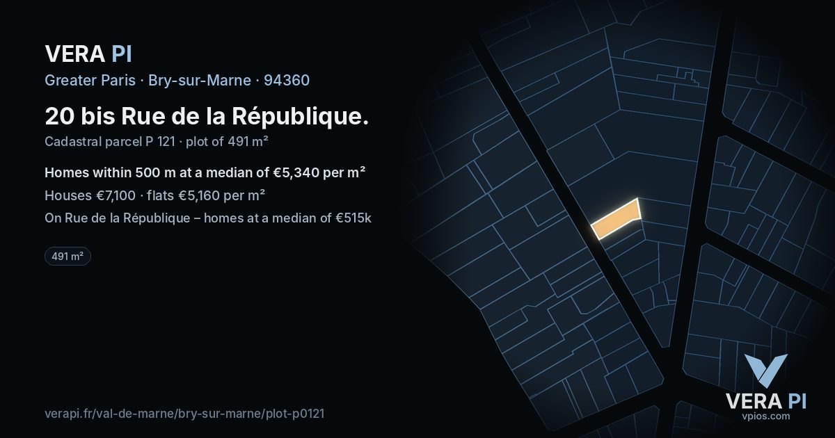 20 bis Rue de la République, Bry-sur-Marne at night – the plot lit, the parcels around coloured by the prices near them