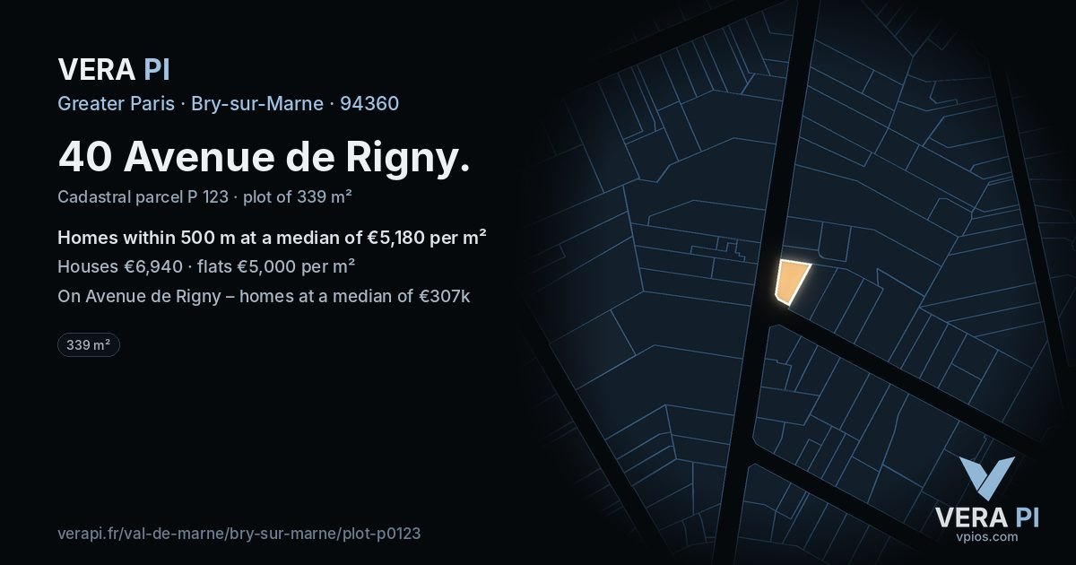 40 Avenue de Rigny, Bry-sur-Marne at night – the plot lit, the parcels around coloured by the prices near them