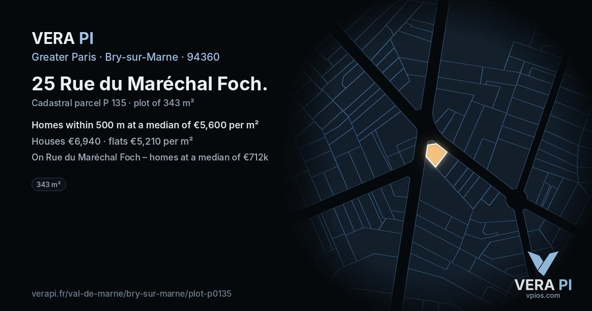 25 Rue du Maréchal Foch, Bry-sur-Marne at night – the plot lit, the parcels around coloured by the prices near them