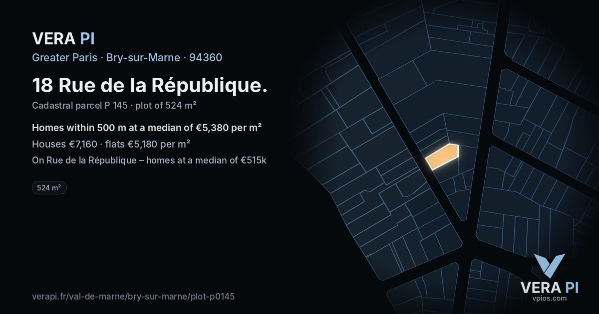 18 Rue de la République, Bry-sur-Marne at night – the plot lit, the parcels around coloured by the prices near them
