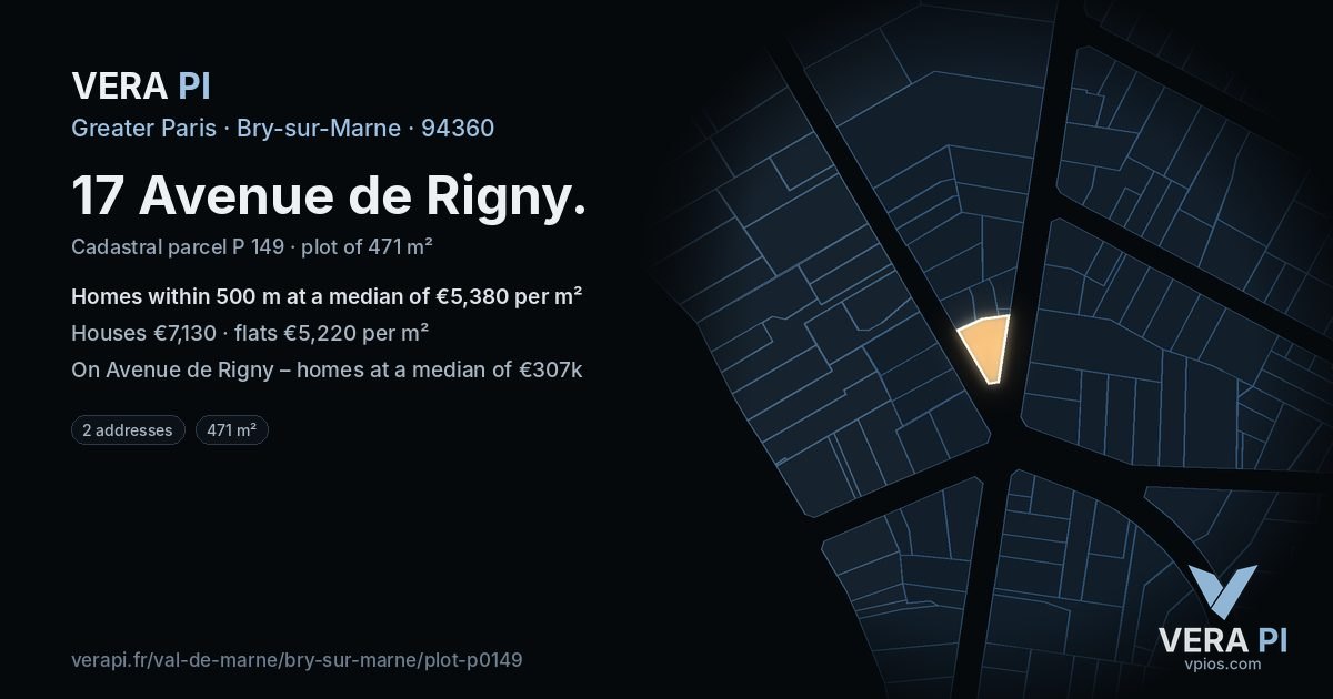 17 Avenue de Rigny, Bry-sur-Marne at night – the plot lit, the parcels around coloured by the prices near them