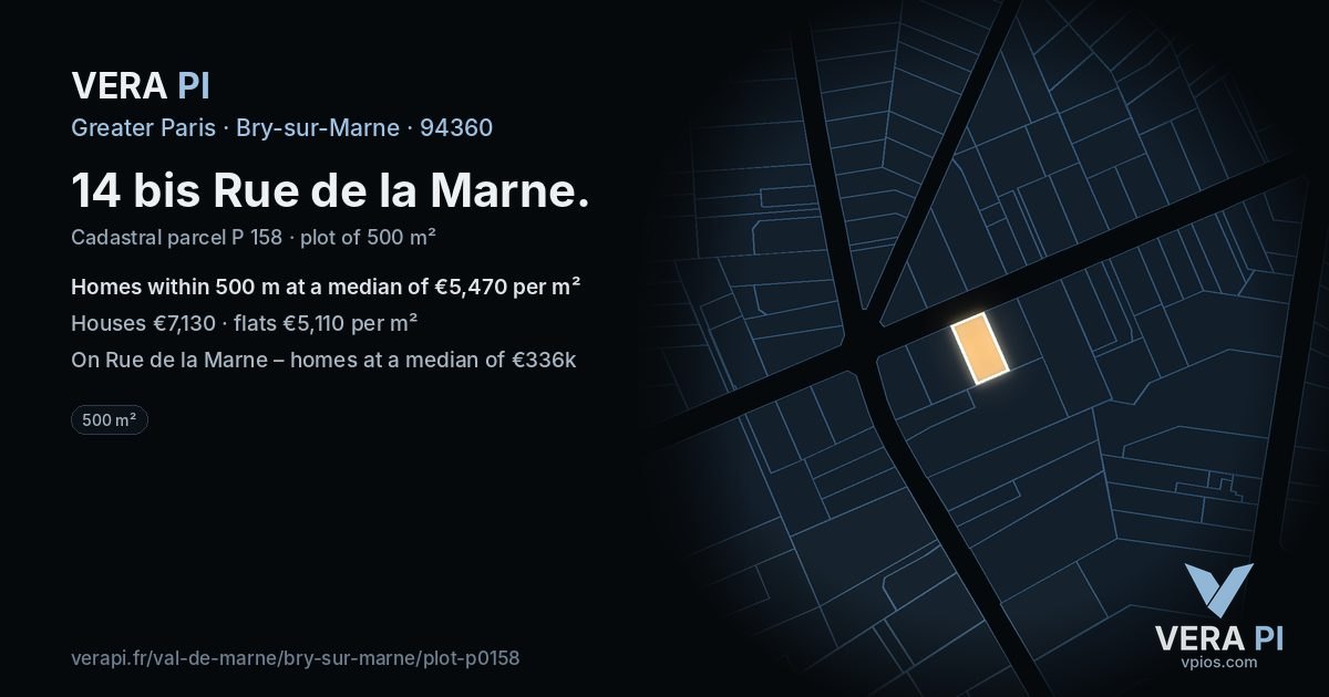 14 bis Rue de la Marne, Bry-sur-Marne at night – the plot lit, the parcels around coloured by the prices near them