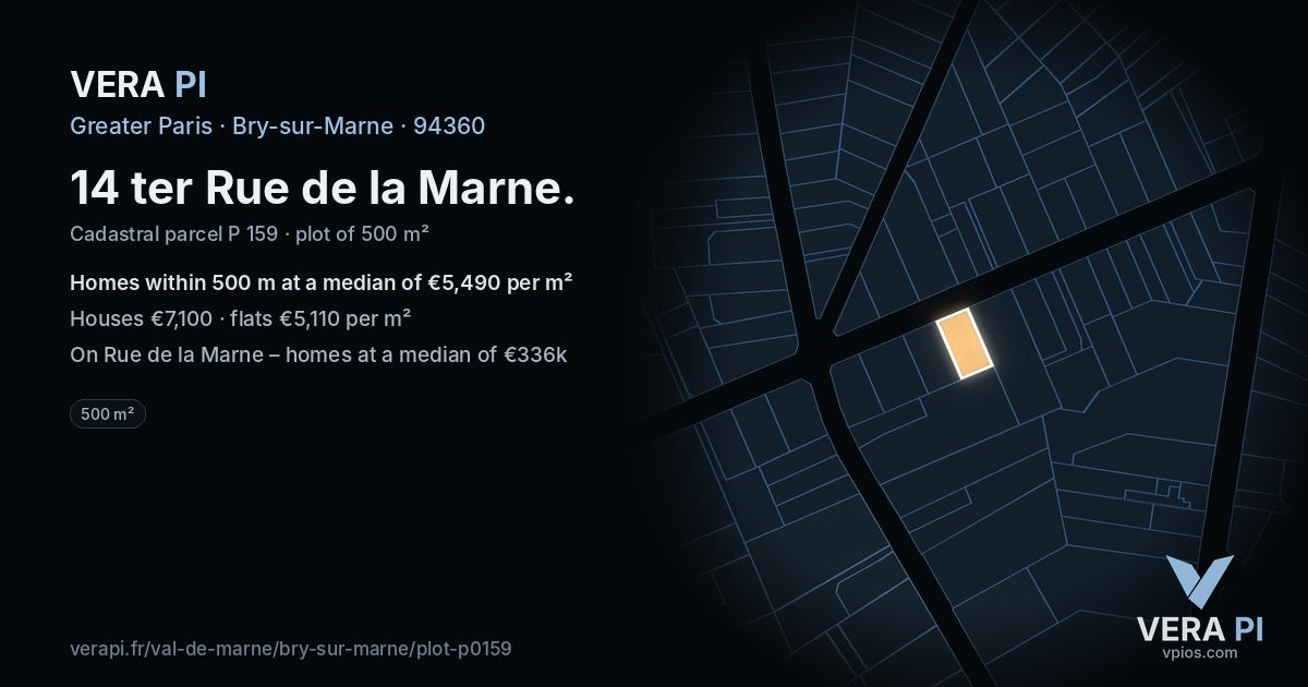 14 ter Rue de la Marne, Bry-sur-Marne at night – the plot lit, the parcels around coloured by the prices near them