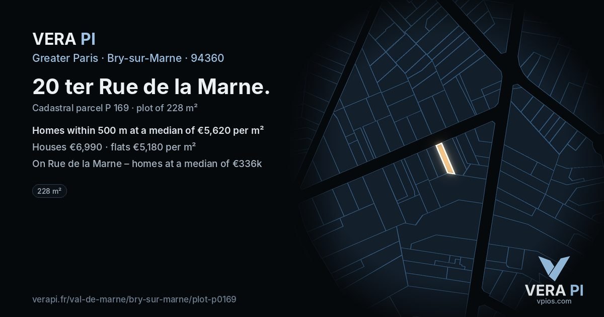 20 ter Rue de la Marne, Bry-sur-Marne at night – the plot lit, the parcels around coloured by the prices near them