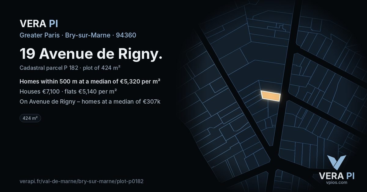 19 Avenue de Rigny, Bry-sur-Marne at night – the plot lit, the parcels around coloured by the prices near them