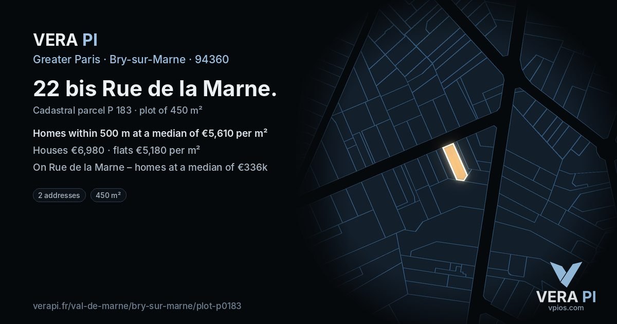 22 bis Rue de la Marne, Bry-sur-Marne at night – the plot lit, the parcels around coloured by the prices near them