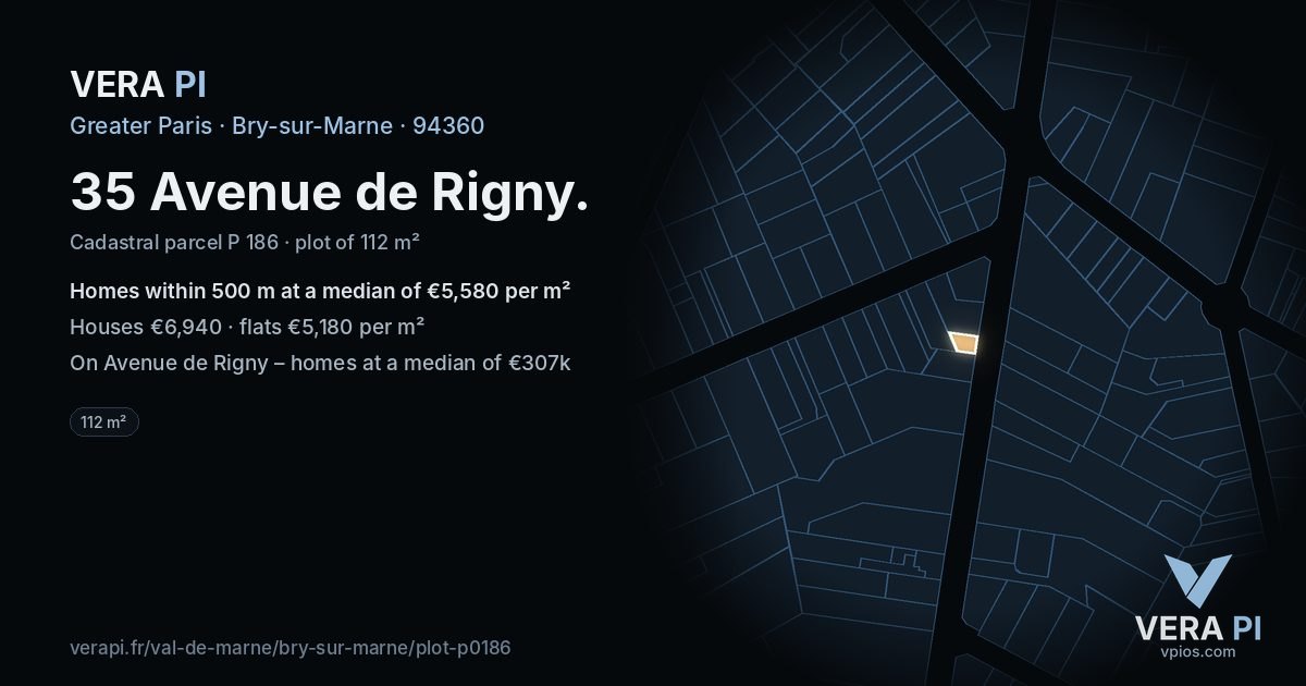 35 Avenue de Rigny, Bry-sur-Marne at night – the plot lit, the parcels around coloured by the prices near them