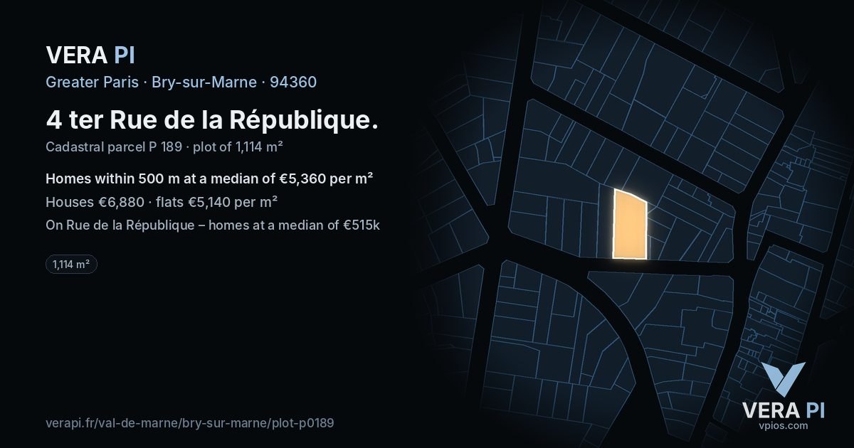 4 ter Rue de la République, Bry-sur-Marne at night – the plot lit, the parcels around coloured by the prices near them