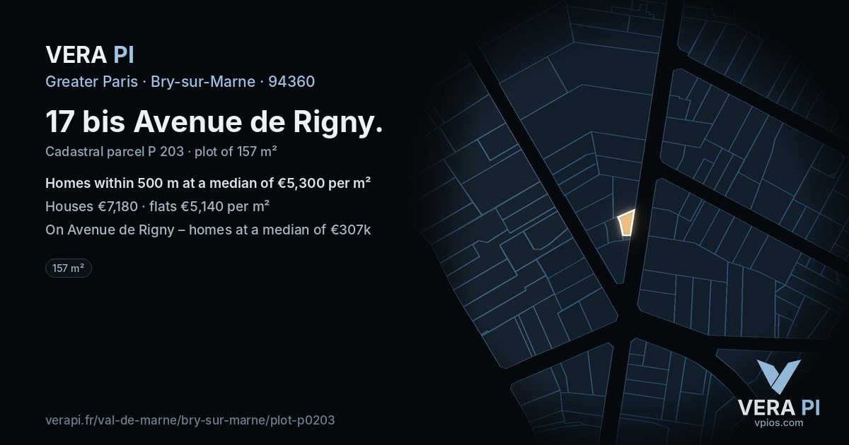 17 bis Avenue de Rigny, Bry-sur-Marne at night – the plot lit, the parcels around coloured by the prices near them