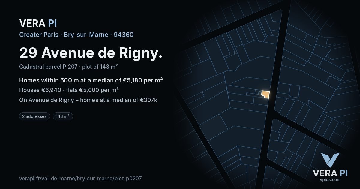 29 Avenue de Rigny, Bry-sur-Marne at night – the plot lit, the parcels around coloured by the prices near them