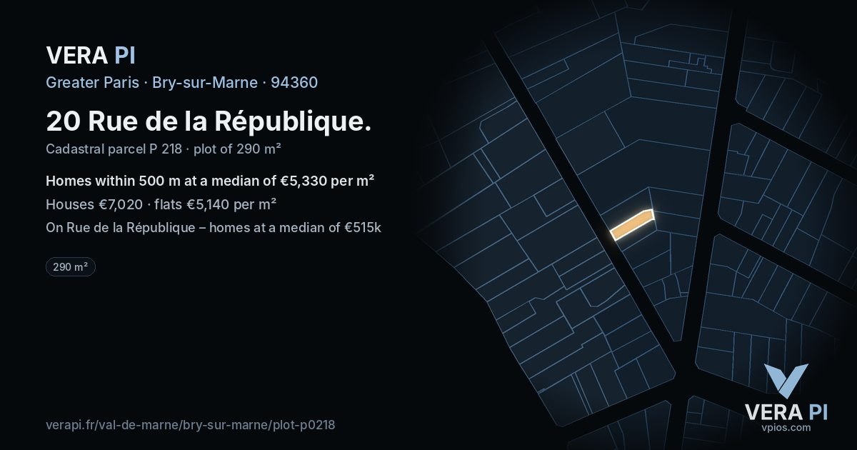 20 Rue de la République, Bry-sur-Marne at night – the plot lit, the parcels around coloured by the prices near them