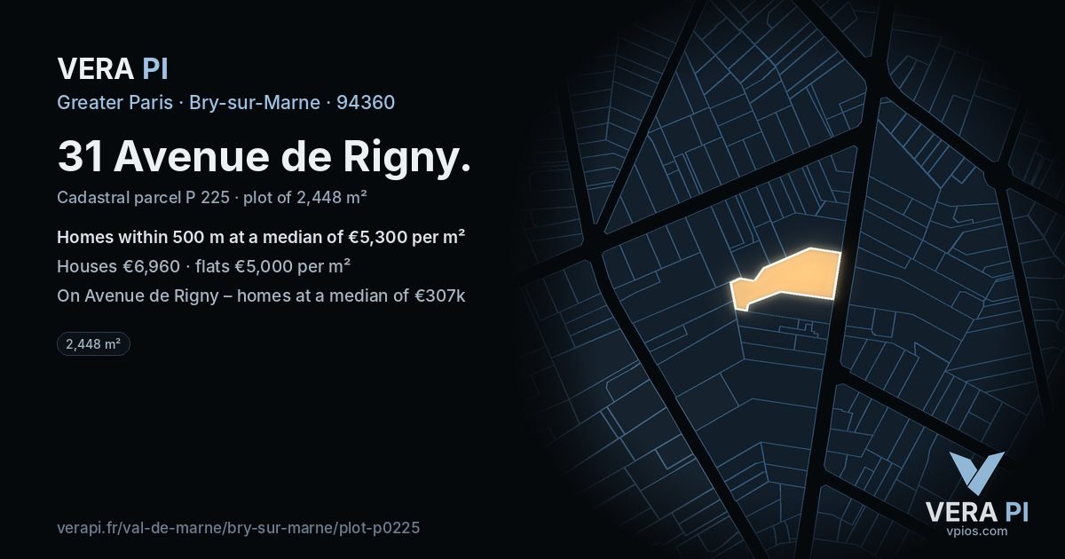 31 Avenue de Rigny, Bry-sur-Marne at night – the plot lit, the parcels around coloured by the prices near them