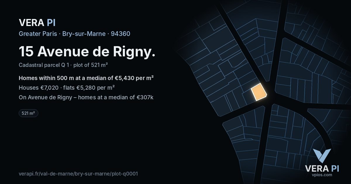 15 Avenue de Rigny, Bry-sur-Marne at night – the plot lit, the parcels around coloured by the prices near them