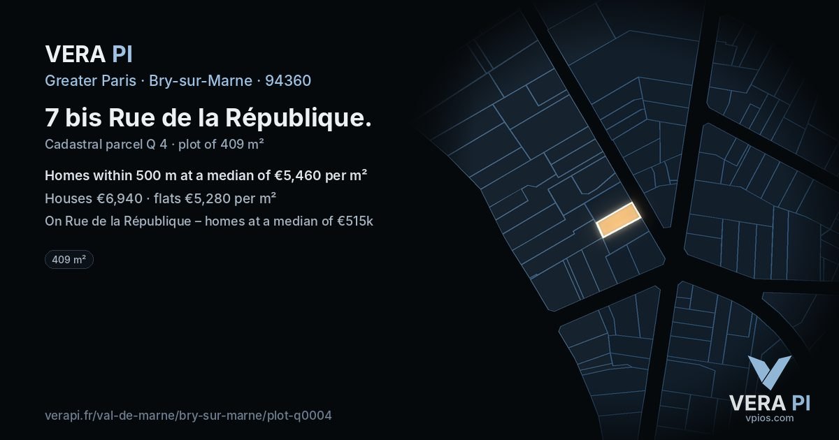 7 bis Rue de la République, Bry-sur-Marne at night – the plot lit, the parcels around coloured by the prices near them