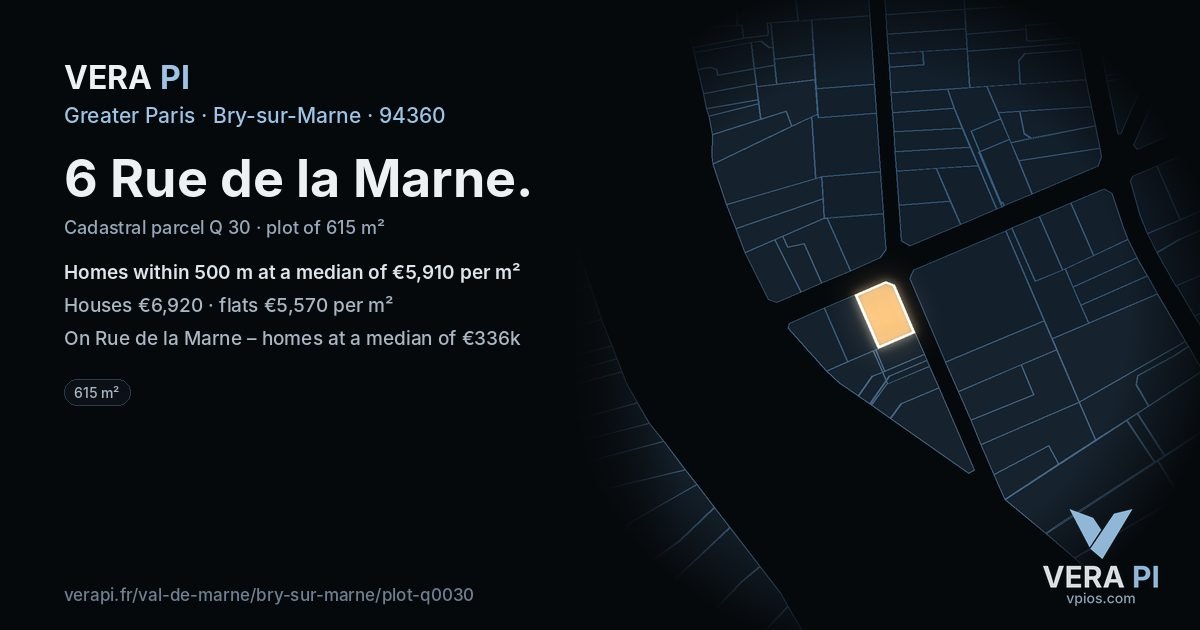 6 Rue de la Marne, Bry-sur-Marne at night – the plot lit, the parcels around coloured by the prices near them