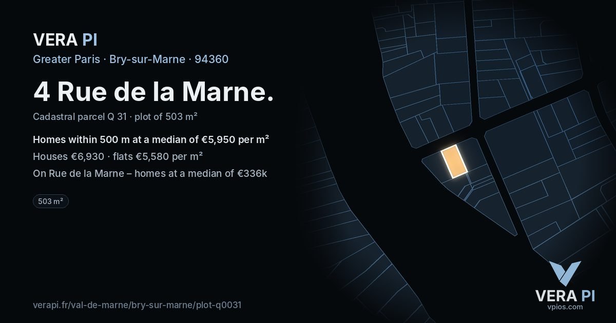 4 Rue de la Marne, Bry-sur-Marne at night – the plot lit, the parcels around coloured by the prices near them