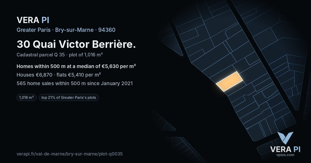30 Quai Victor Berrière, Bry-sur-Marne at night – the plot lit, the parcels around coloured by the prices near them