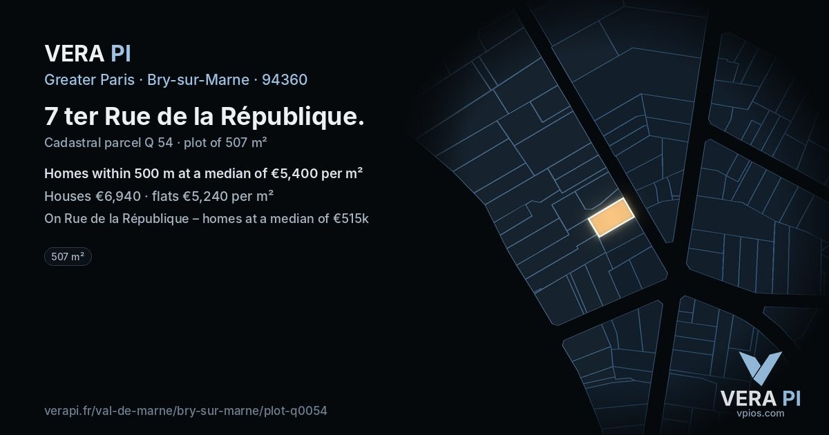 7 ter Rue de la République, Bry-sur-Marne at night – the plot lit, the parcels around coloured by the prices near them