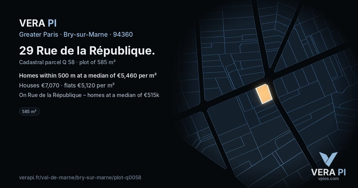 29 Rue de la République, Bry-sur-Marne at night – the plot lit, the parcels around coloured by the prices near them