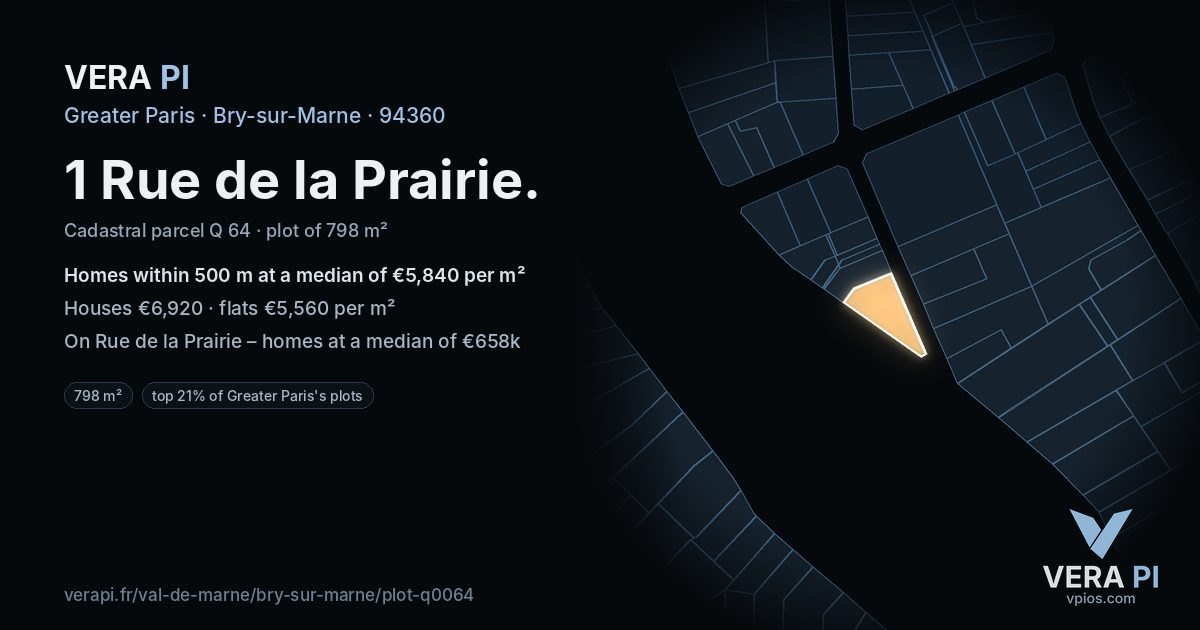 1 Rue de la Prairie, Bry-sur-Marne at night – the plot lit, the parcels around coloured by the prices near them