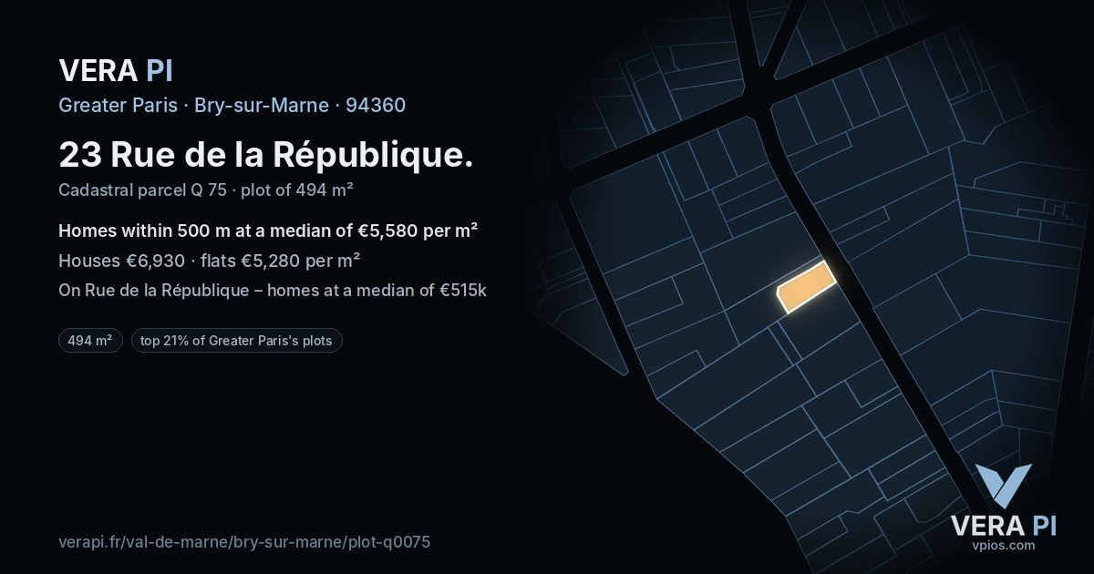 23 Rue de la République, Bry-sur-Marne at night – the plot lit, the parcels around coloured by the prices near them