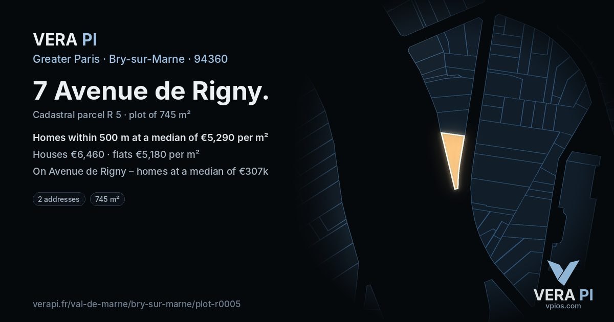 7 Avenue de Rigny, Bry-sur-Marne at night – the plot lit, the parcels around coloured by the prices near them