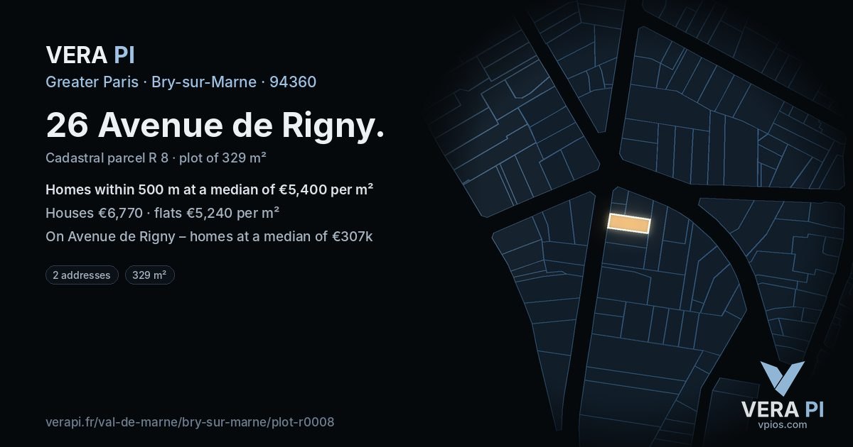 26 Avenue de Rigny, Bry-sur-Marne at night – the plot lit, the parcels around coloured by the prices near them