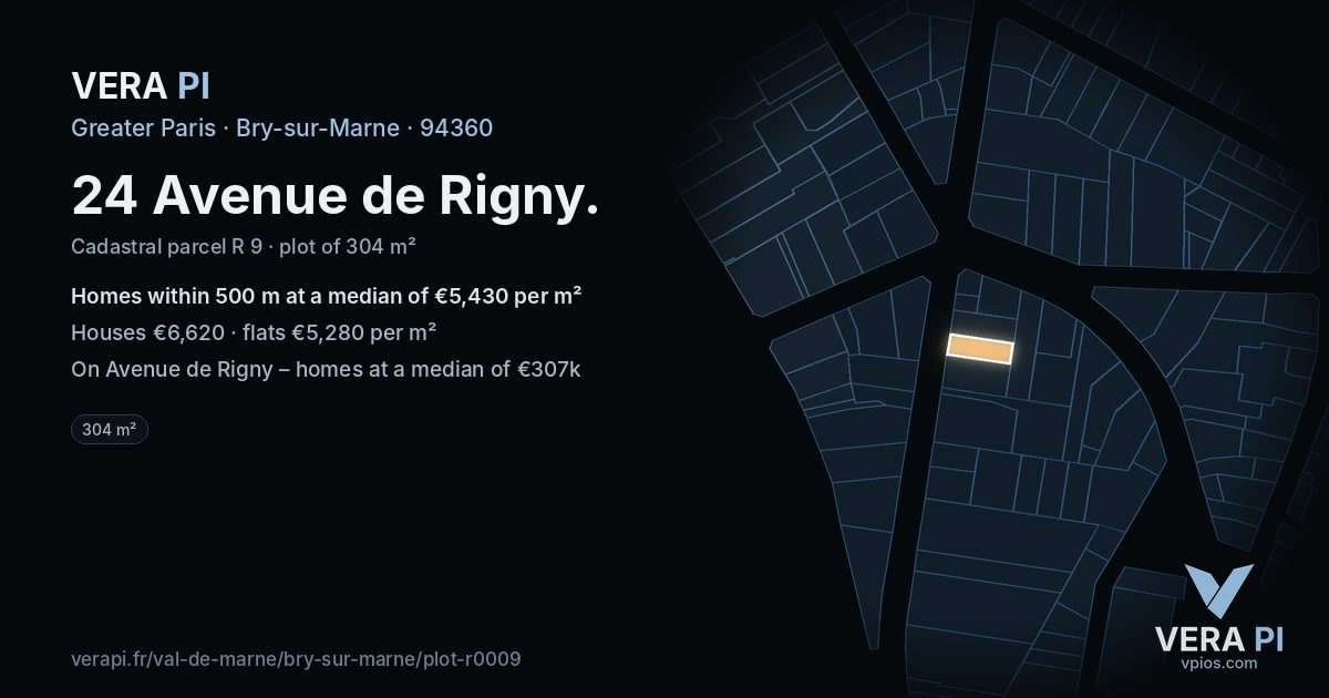 24 Avenue de Rigny, Bry-sur-Marne at night – the plot lit, the parcels around coloured by the prices near them