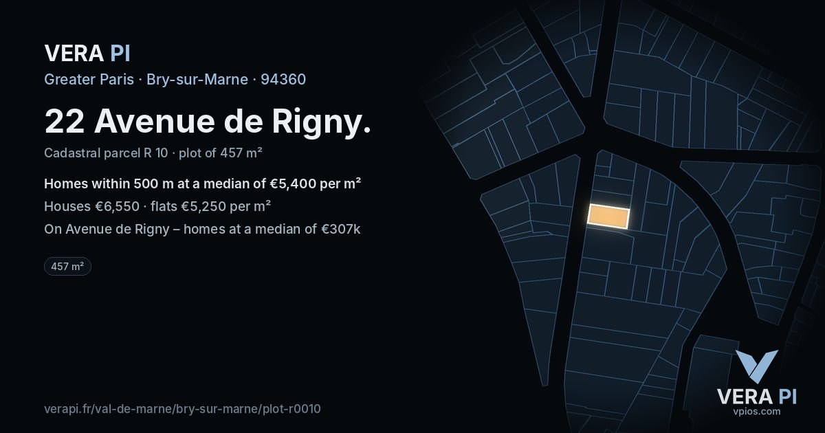 22 Avenue de Rigny, Bry-sur-Marne at night – the plot lit, the parcels around coloured by the prices near them