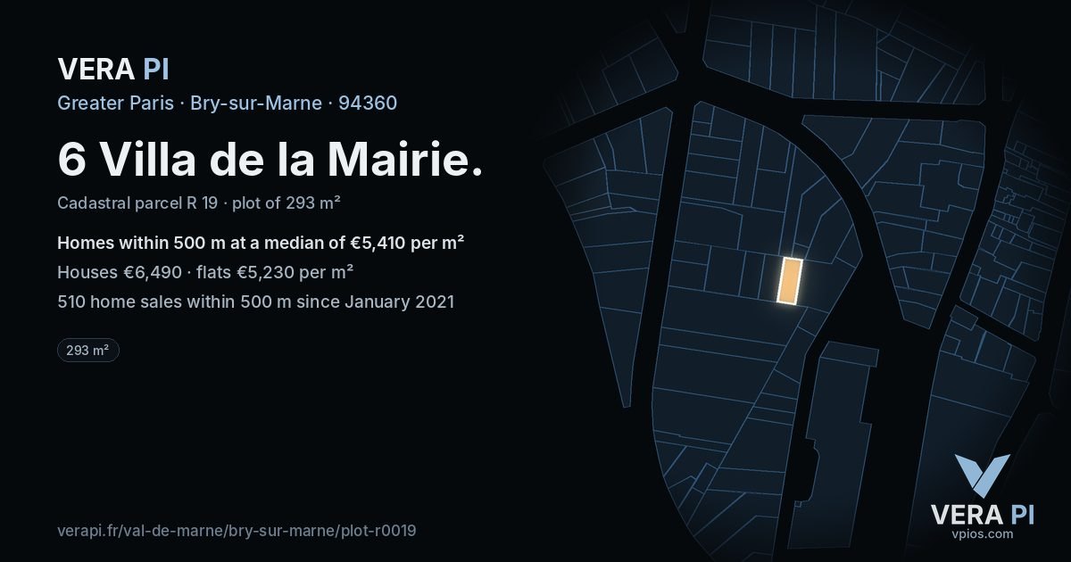 6 Villa de la Mairie, Bry-sur-Marne at night – the plot lit, the parcels around coloured by the prices near them