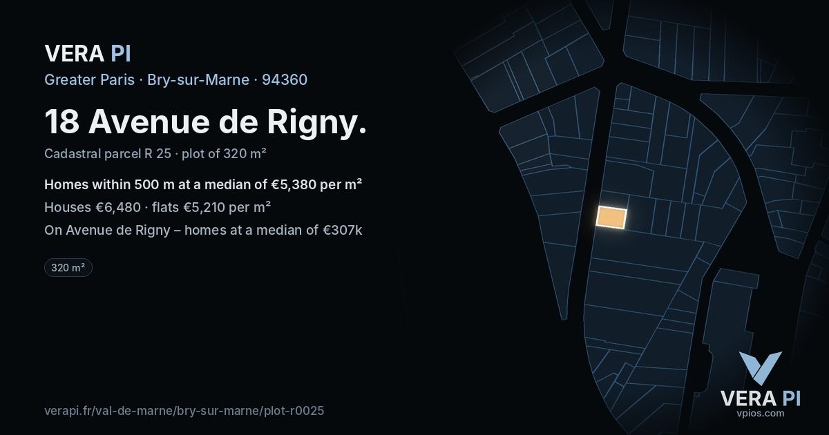 18 Avenue de Rigny, Bry-sur-Marne at night – the plot lit, the parcels around coloured by the prices near them