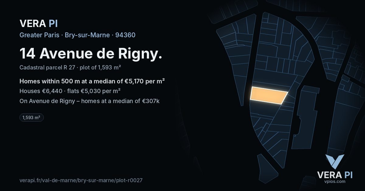 14 Avenue de Rigny, Bry-sur-Marne at night – the plot lit, the parcels around coloured by the prices near them