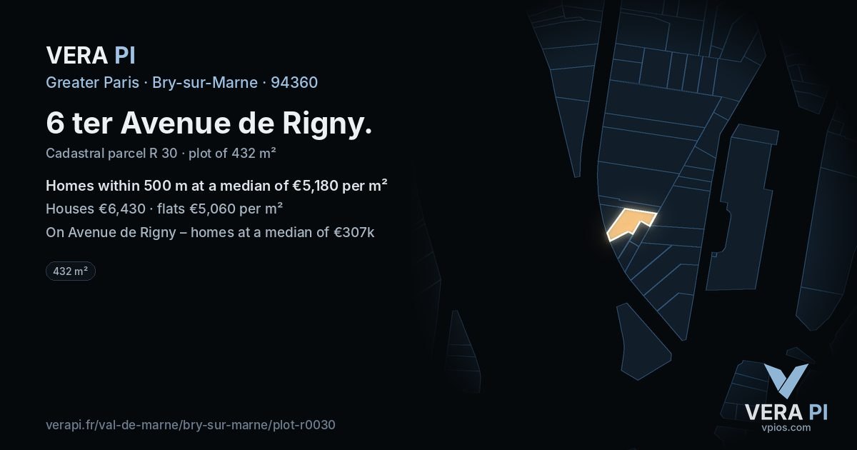 6 ter Avenue de Rigny, Bry-sur-Marne at night – the plot lit, the parcels around coloured by the prices near them