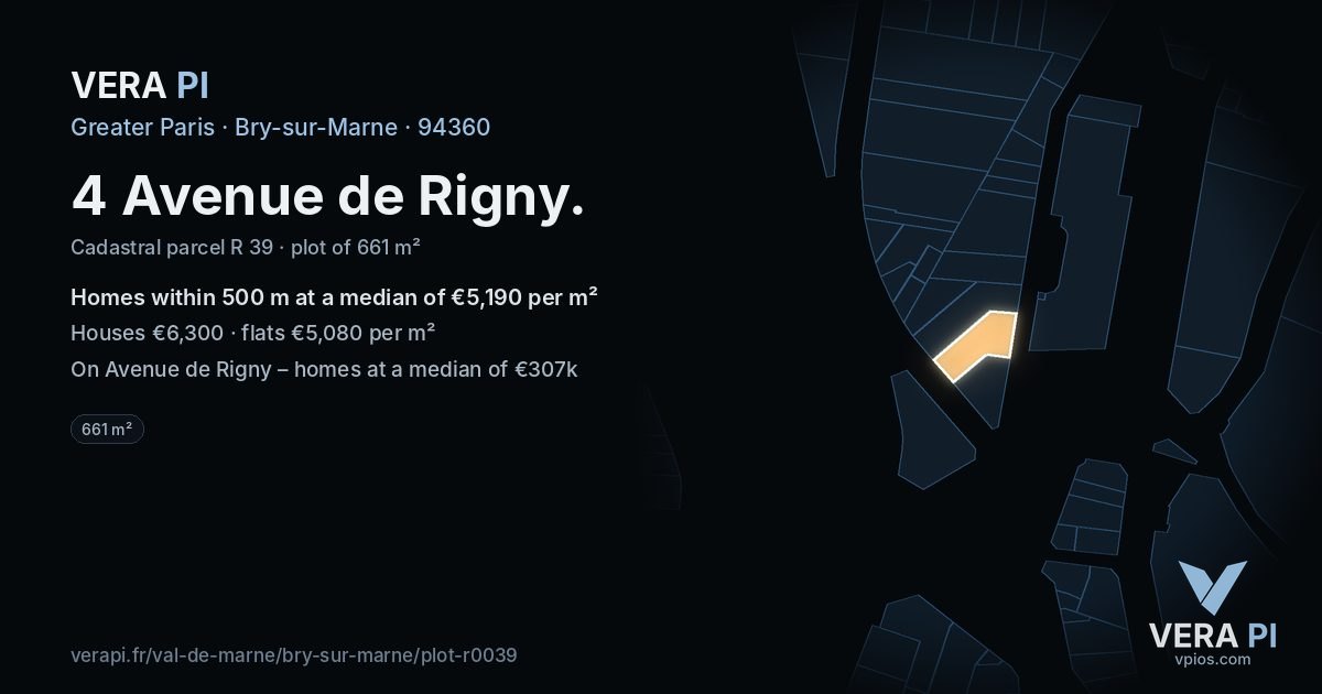 4 Avenue de Rigny, Bry-sur-Marne at night – the plot lit, the parcels around coloured by the prices near them