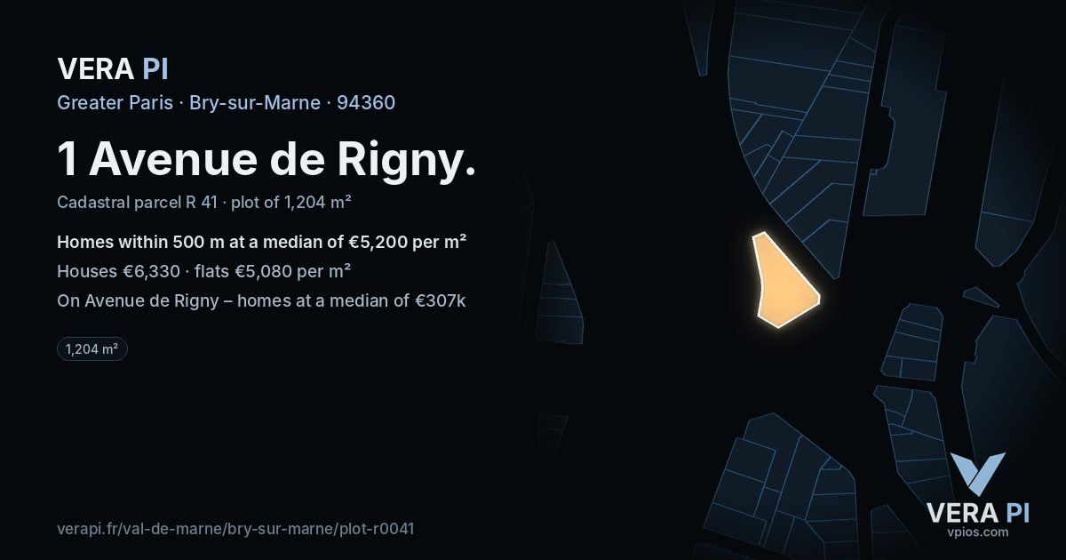 1 Avenue de Rigny, Bry-sur-Marne at night – the plot lit, the parcels around coloured by the prices near them