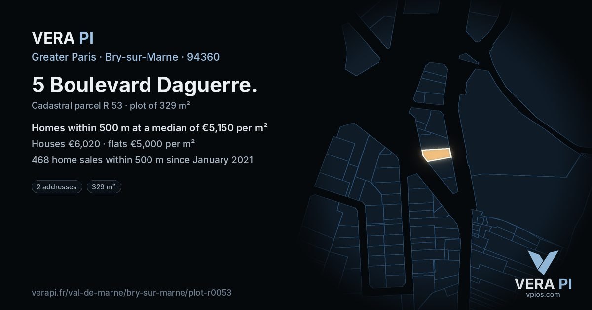 5 Boulevard Daguerre, Bry-sur-Marne at night – the plot lit, the parcels around coloured by the prices near them