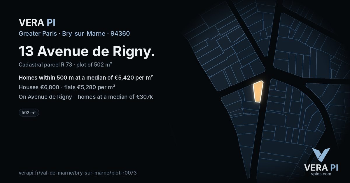 13 Avenue de Rigny, Bry-sur-Marne at night – the plot lit, the parcels around coloured by the prices near them