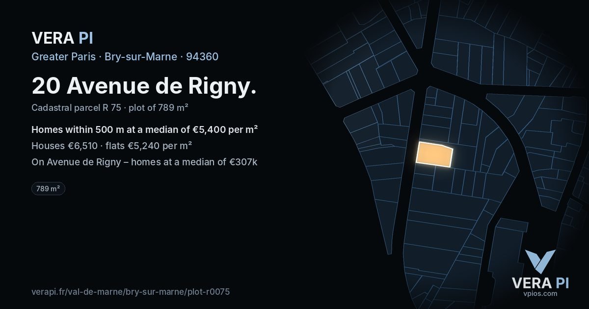 20 Avenue de Rigny, Bry-sur-Marne at night – the plot lit, the parcels around coloured by the prices near them