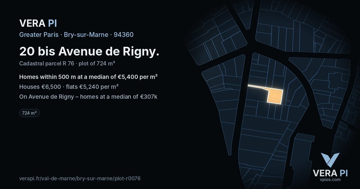 20 bis Avenue de Rigny, Bry-sur-Marne at night – the plot lit, the parcels around coloured by the prices near them