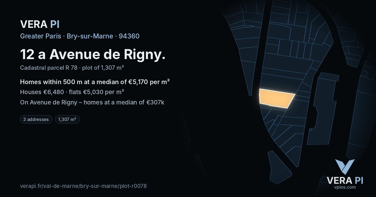 12 a Avenue de Rigny, Bry-sur-Marne at night – the plot lit, the parcels around coloured by the prices near them