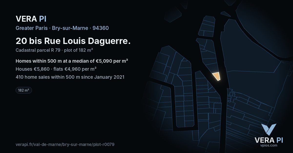 20 bis Rue Louis Daguerre, Bry-sur-Marne at night – the plot lit, the parcels around coloured by the prices near them