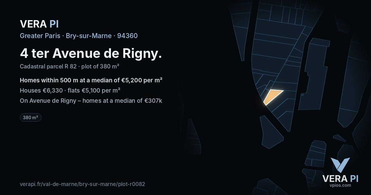 4 ter Avenue de Rigny, Bry-sur-Marne at night – the plot lit, the parcels around coloured by the prices near them
